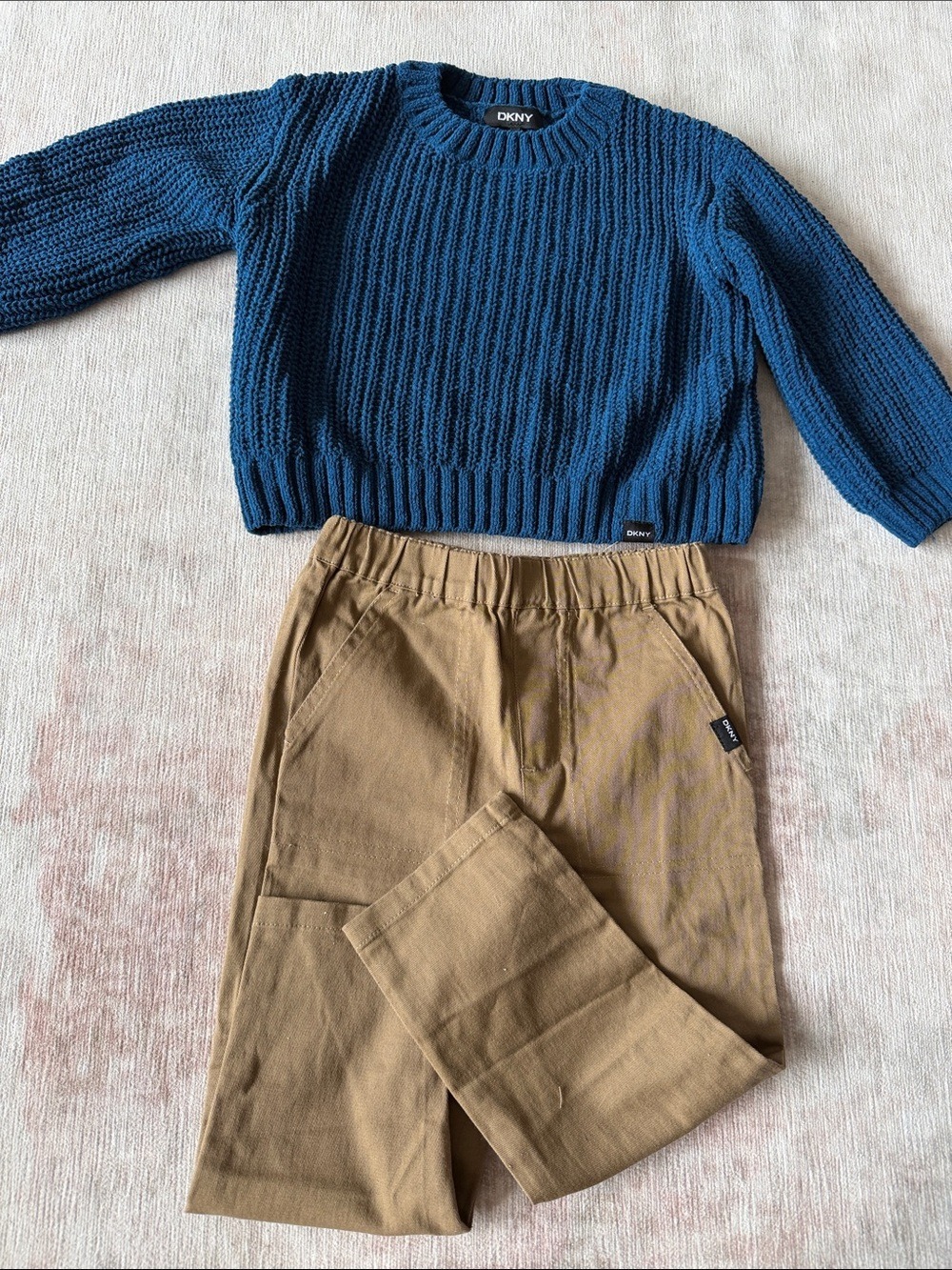 DKNY Boys 3T Sweater Pants Set Teal Ribbed Knit